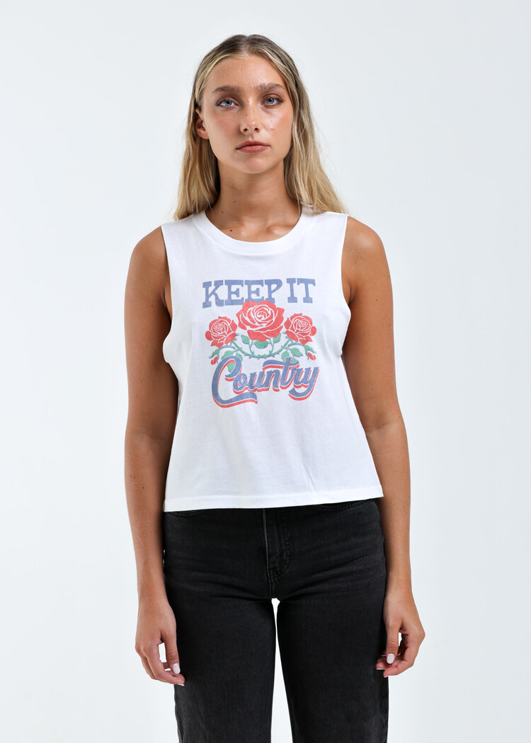 Girl Dangerous Girl Dangerous Keep It Country Floral Muscle Tank | White