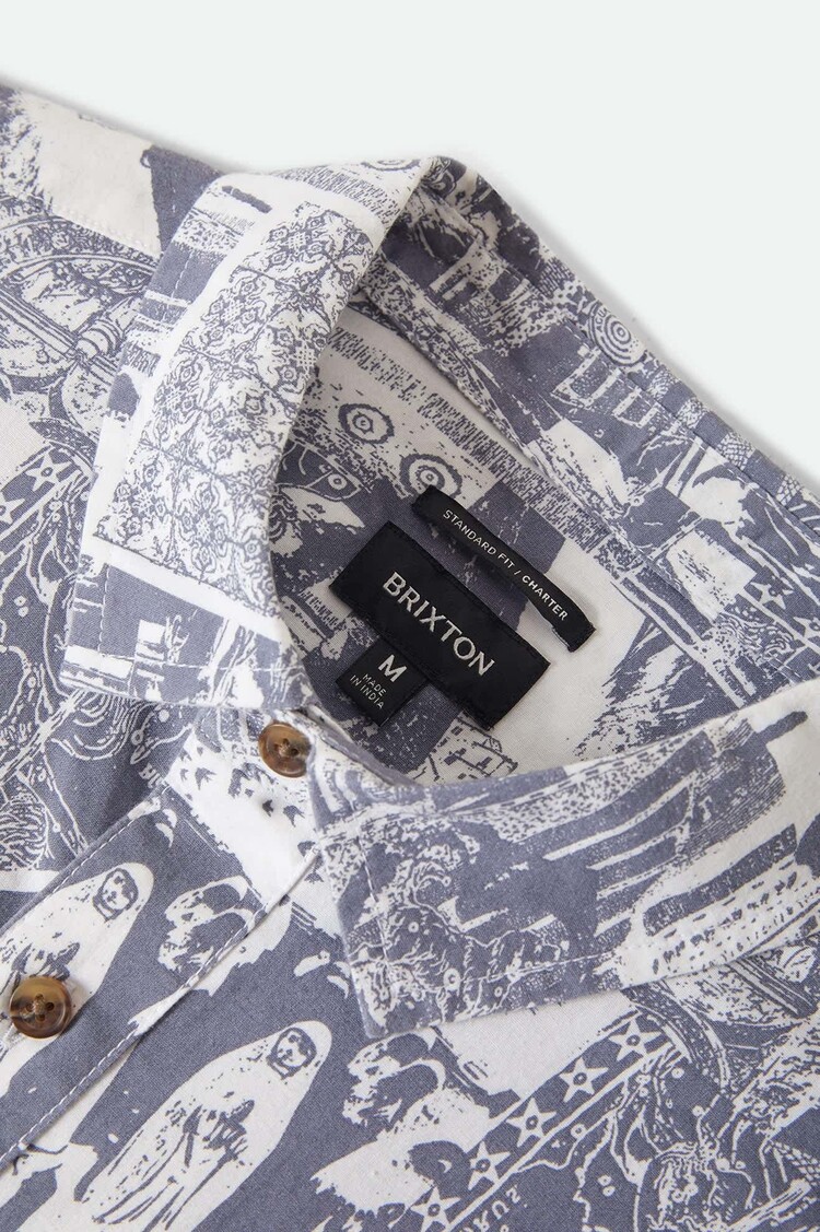 Brixton Brixton Charter Print S/S Wvn (Mens) | Navy/White Collage