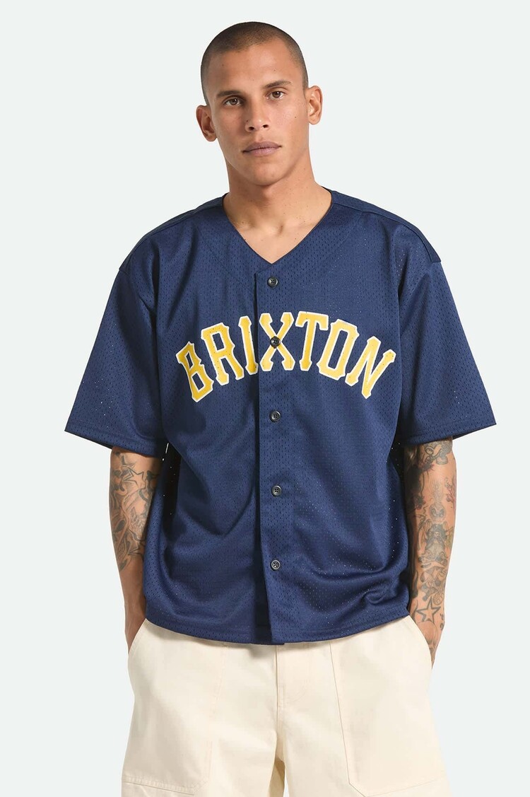 Brixton Brixton The Brixton Mesh Baseball Jersey (Mens) | Washed Navy