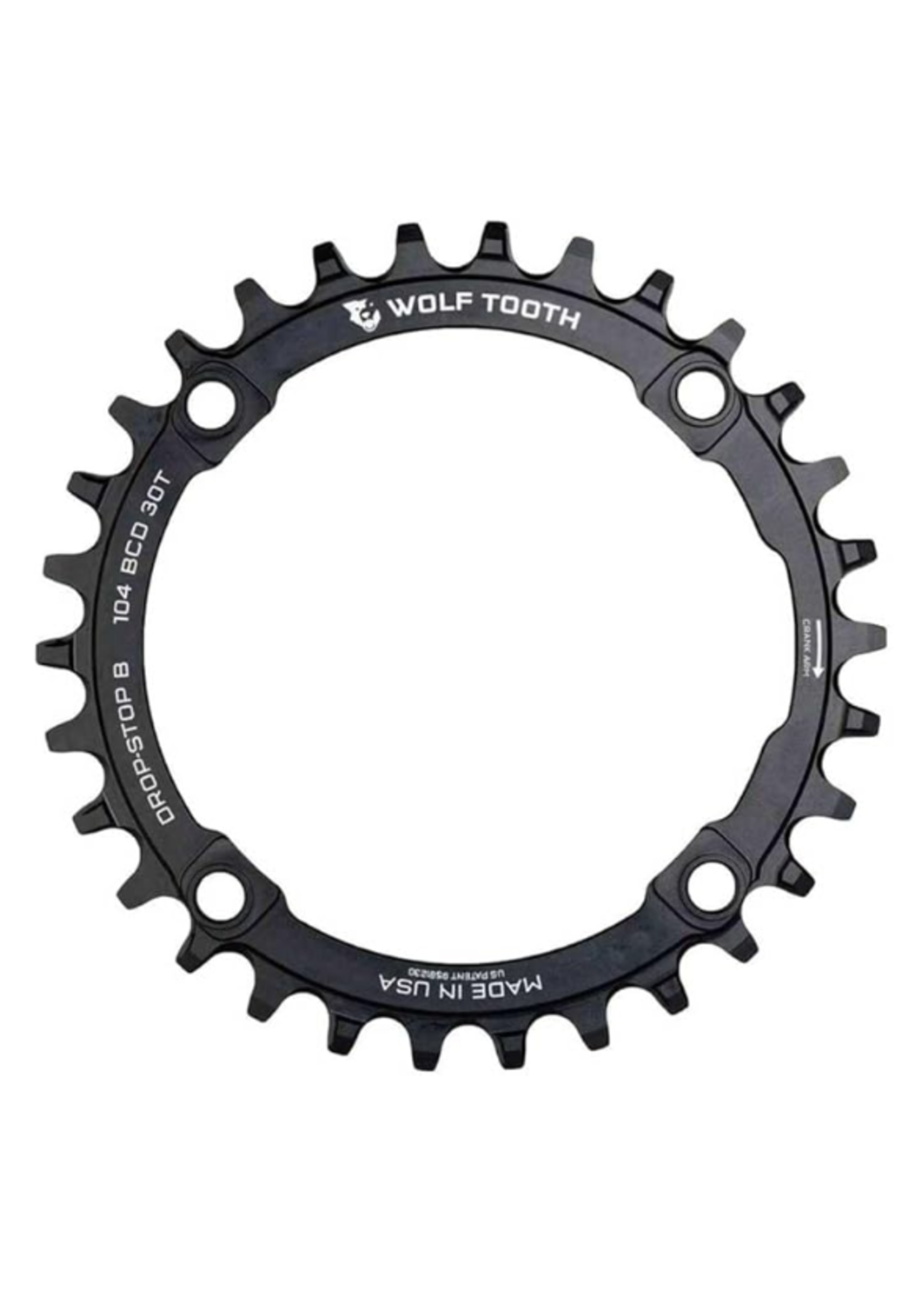Wolf Tooth 104 BCD Chainring - 30t, 104 BCD, 4-Bolt, Drop-Stop B, Black
