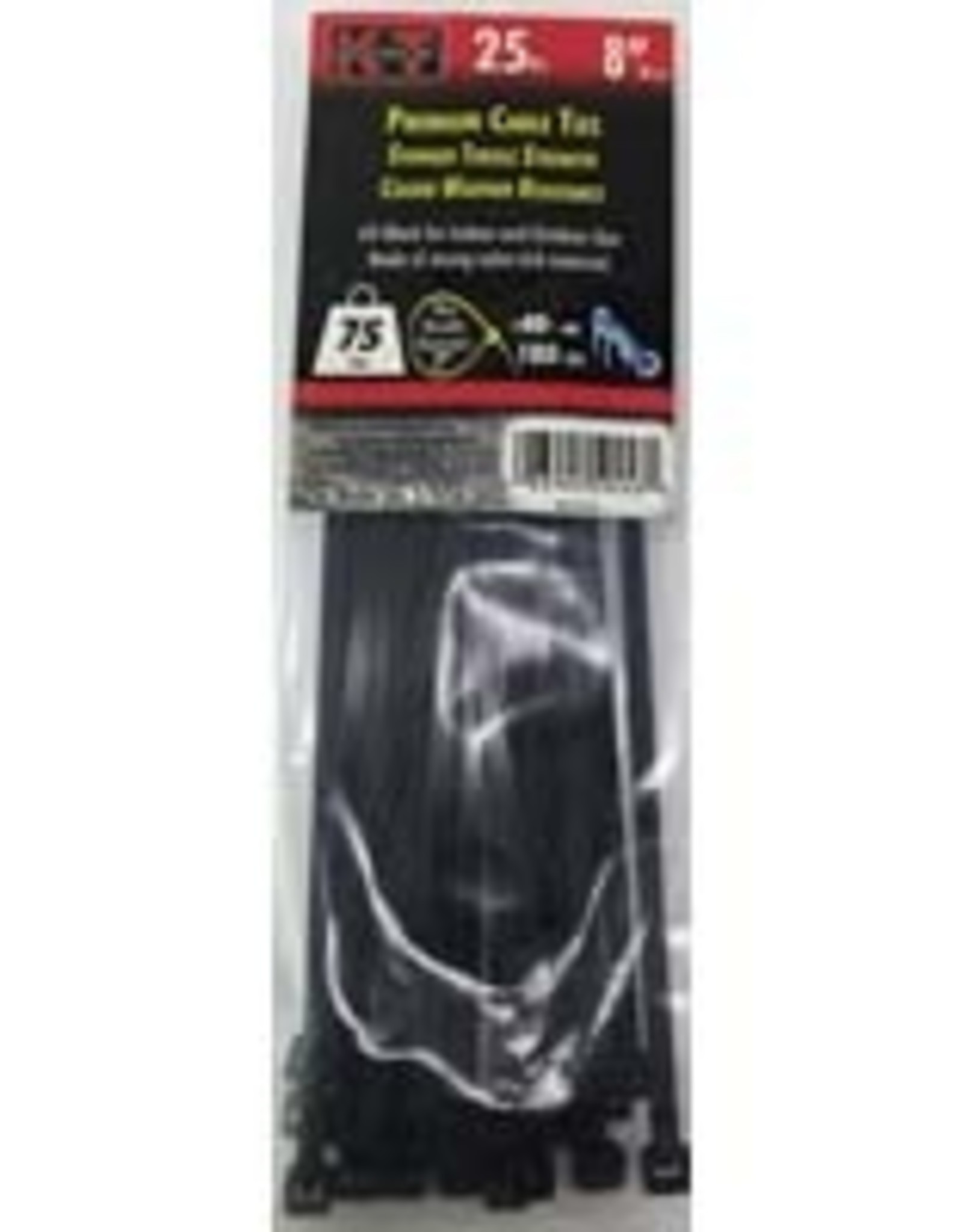 Kt Industries 5-9456 8" Standard Duty UV Black Zip Ties 25 Pack