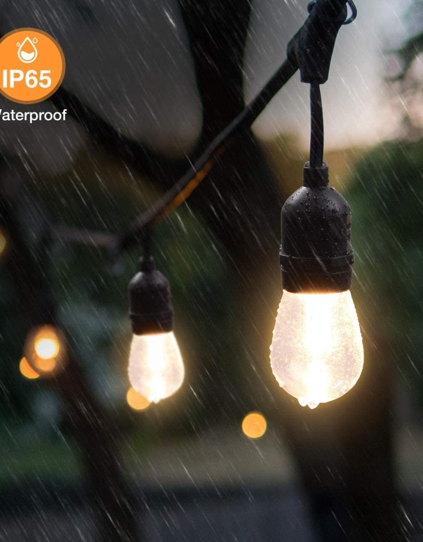 Mpow LED String Light 2 - Pack 49 ft. 15 x E26 Hanging Sockets, Waterproof Dimmable 0.9W Vintage Bulbs (2 Spare) Connectable Edison Outdoor String Lights Create Cafe Ambience for Patio Backyard