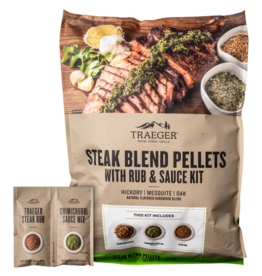 Traeger Traeger Steak Blend All-Natural Wood Grilling Pellets with Rub & Chimichurri Sauce Kit - PEL355