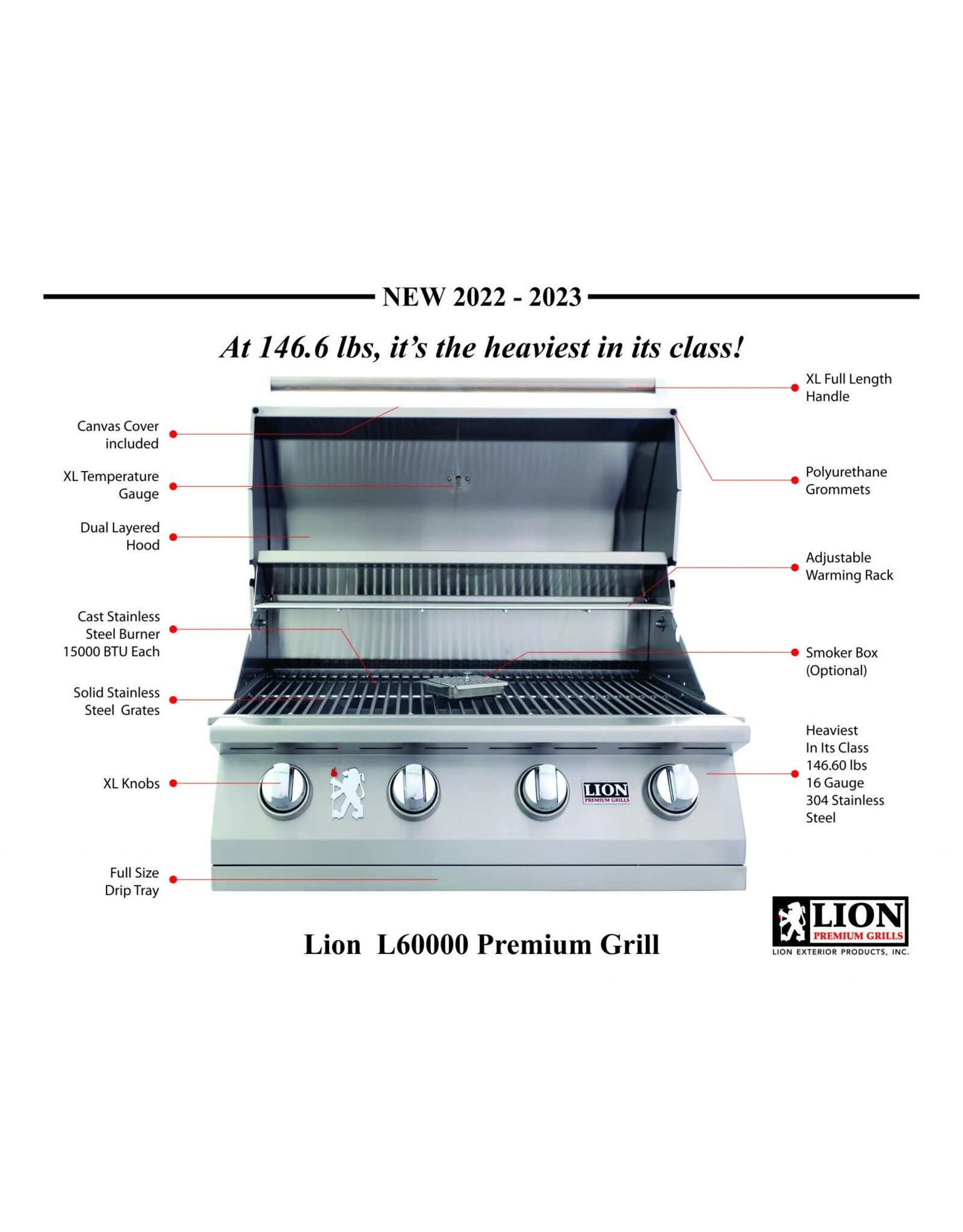 Lion Premium Grills Lion Premium Grills L-60000 32" Stainless Steel Built-In Natural Gas Grill w/ Grill Cover - 65623