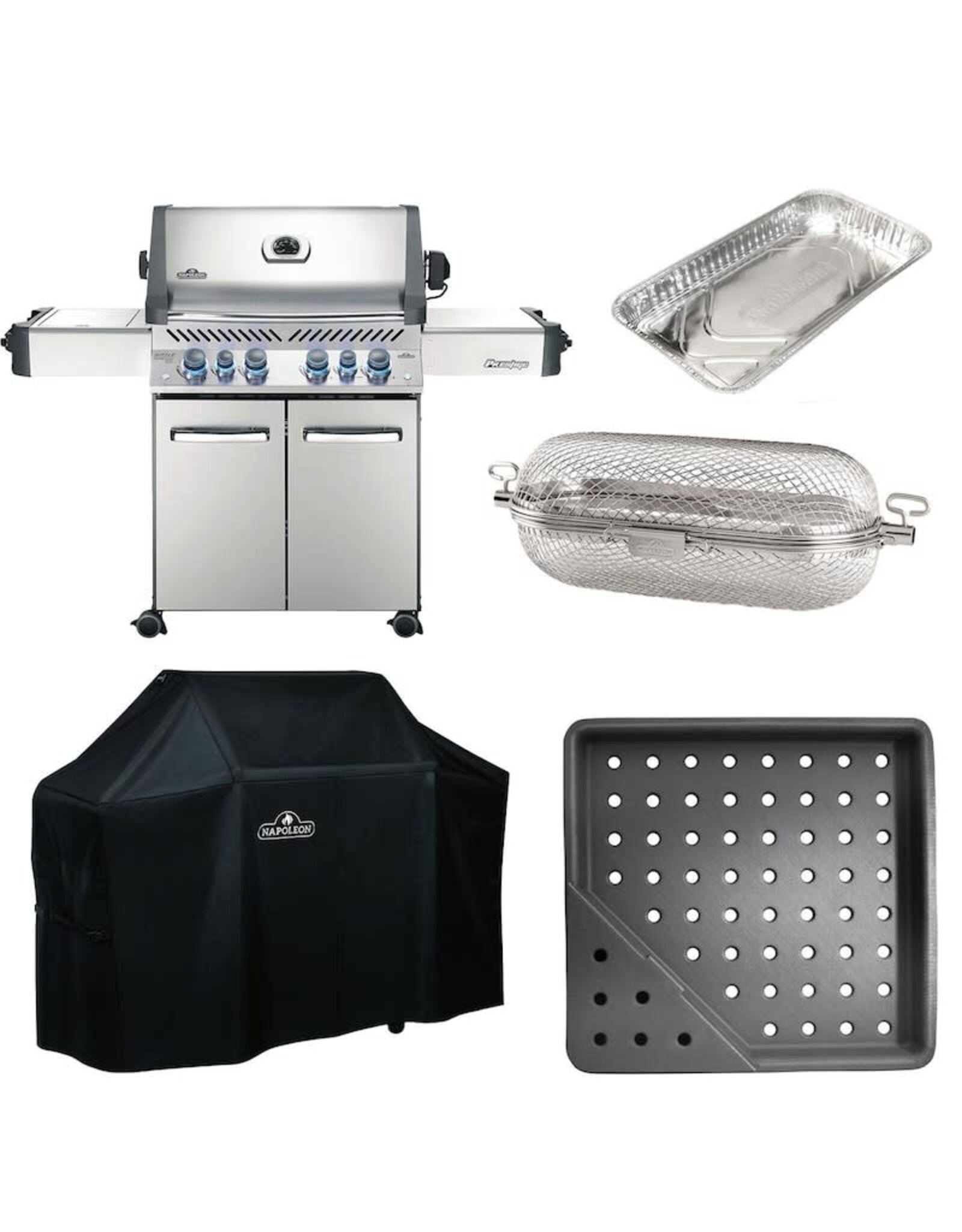 Napoleon Napoleon Prestige 500 Propane Grill Bundle w/Cover, Charcoal Tray, Rotisserie Basket & Drip Trays