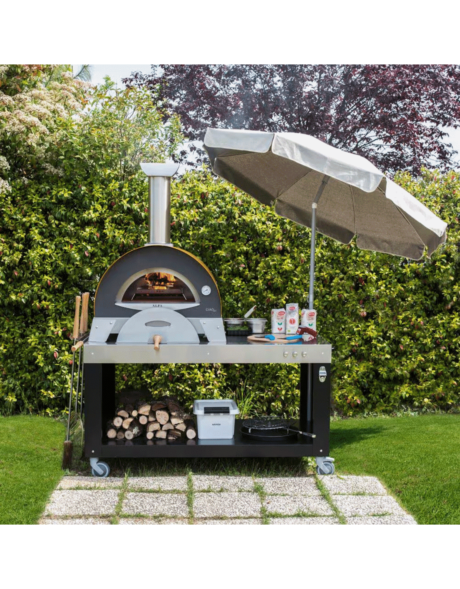 Alfa Pizza Ovens Alfa 28-Inch Stainless Steel Multi-Functional Base & Prep Station - Silver Black - ACTAVO-MINI-SBL