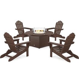 Trex By Polywood 5-Piece Monterey Bay Folding Adirondack Conversation Set with Fire Pit Table in Vintage Lantern -  B0CHG28R7D