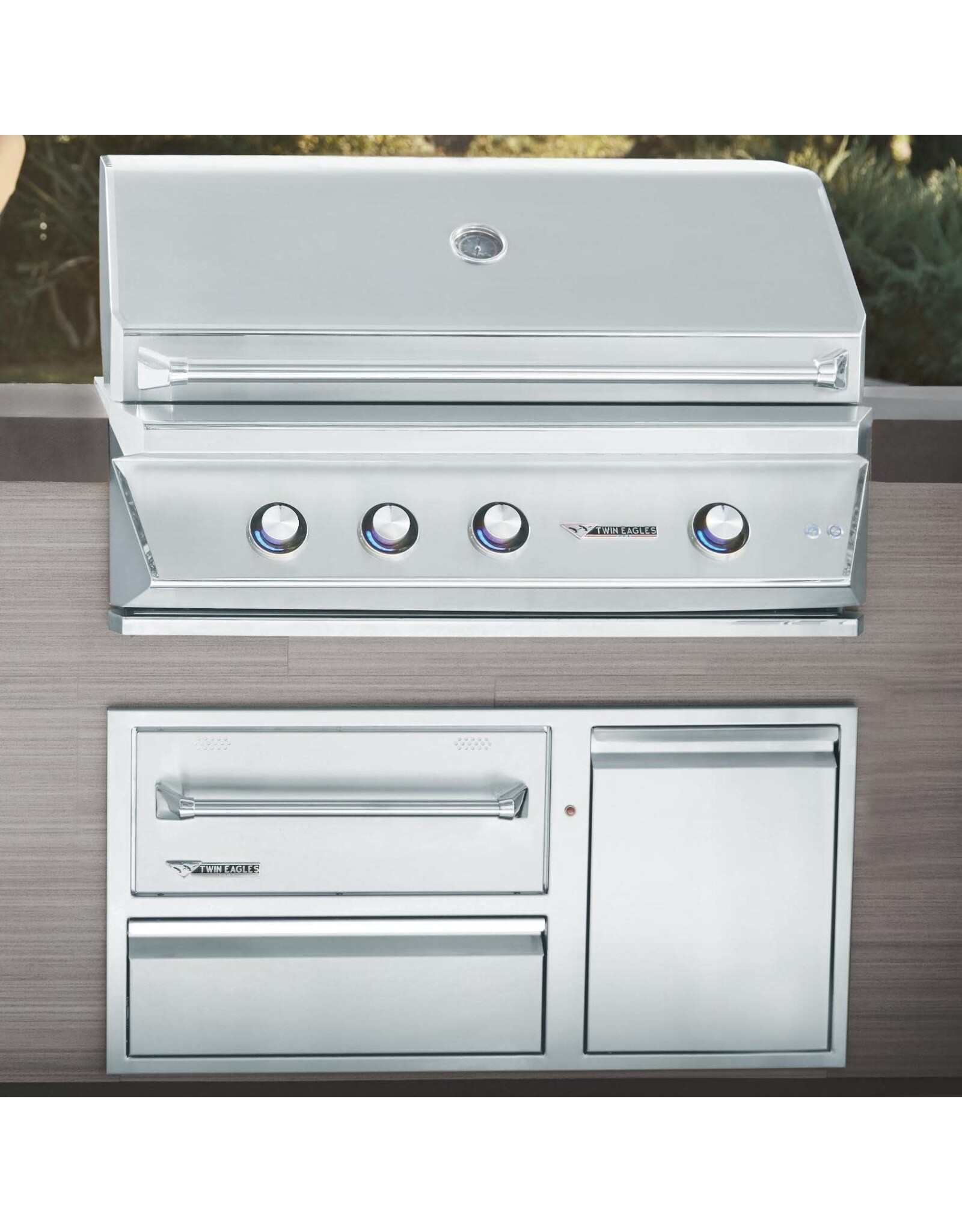 Twin Eagles Twin Eagles 42-Inch Built-In 120V Electric Outdoor Warming Drawer with Utility Drawer & Roll-Out Trash/Propane Tank Bin - TEWD42C-C