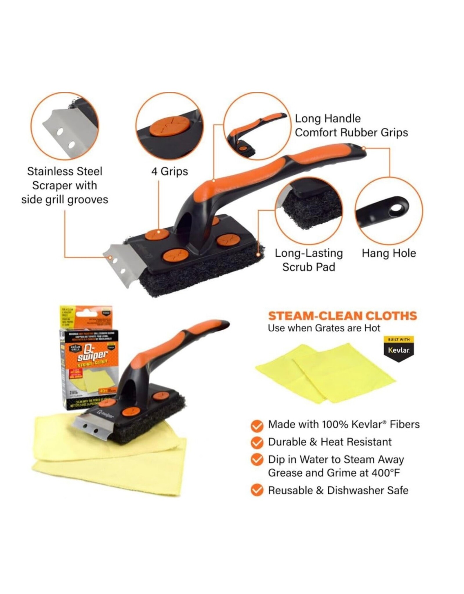 Q-Swiper Q-Swiper XL Steam-Clean BBQ Grill Cleaner Set - 26516