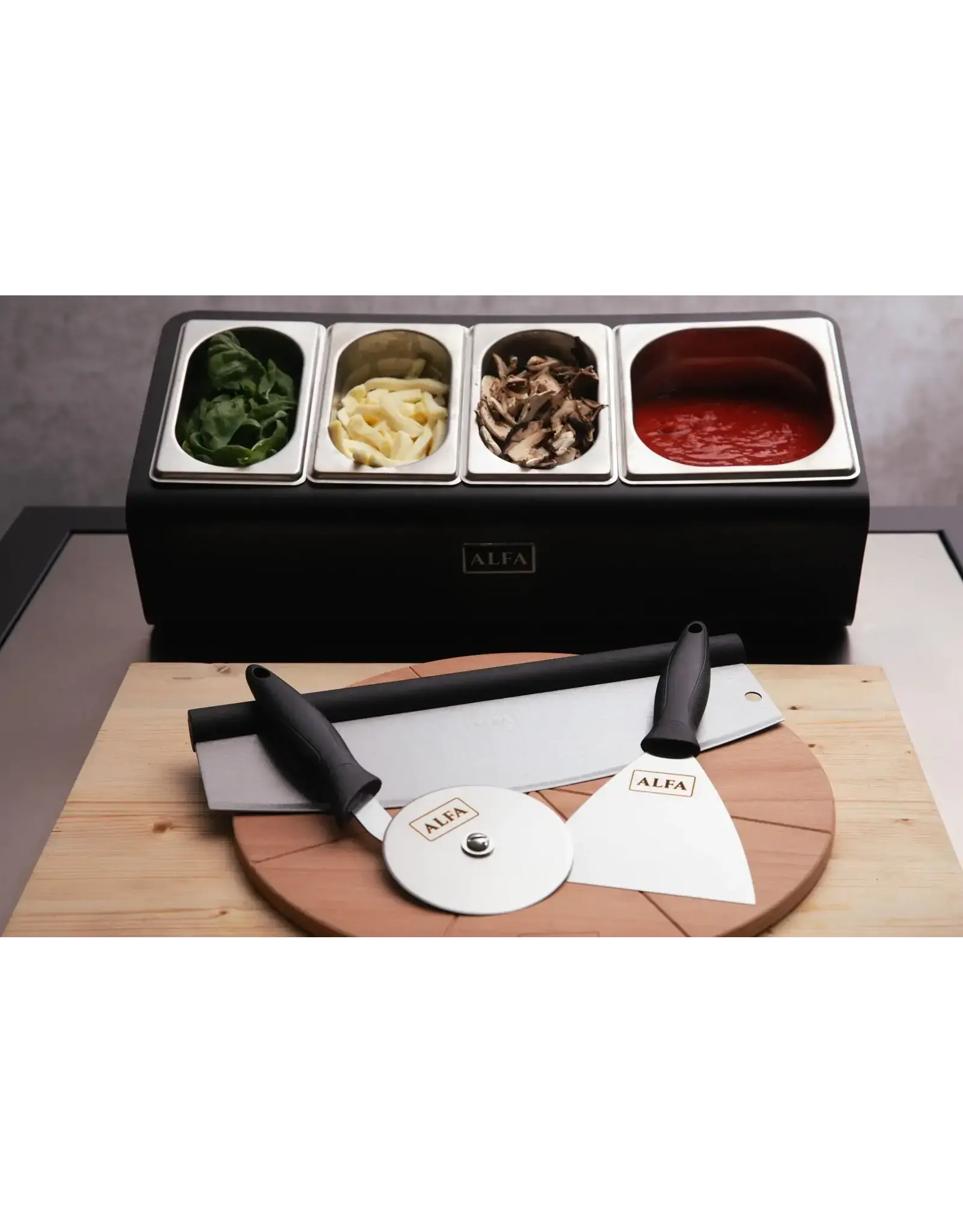 Alfa Pizza Ovens Alfa Topping Station 4 Trays With Lids - AC-PIG-4