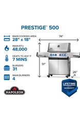 Napoleon Napoleon Prestige 500 Propane Gas Grill with Infrared Side and Rear Burner, Stainless Steel - P500VRSIBPSS