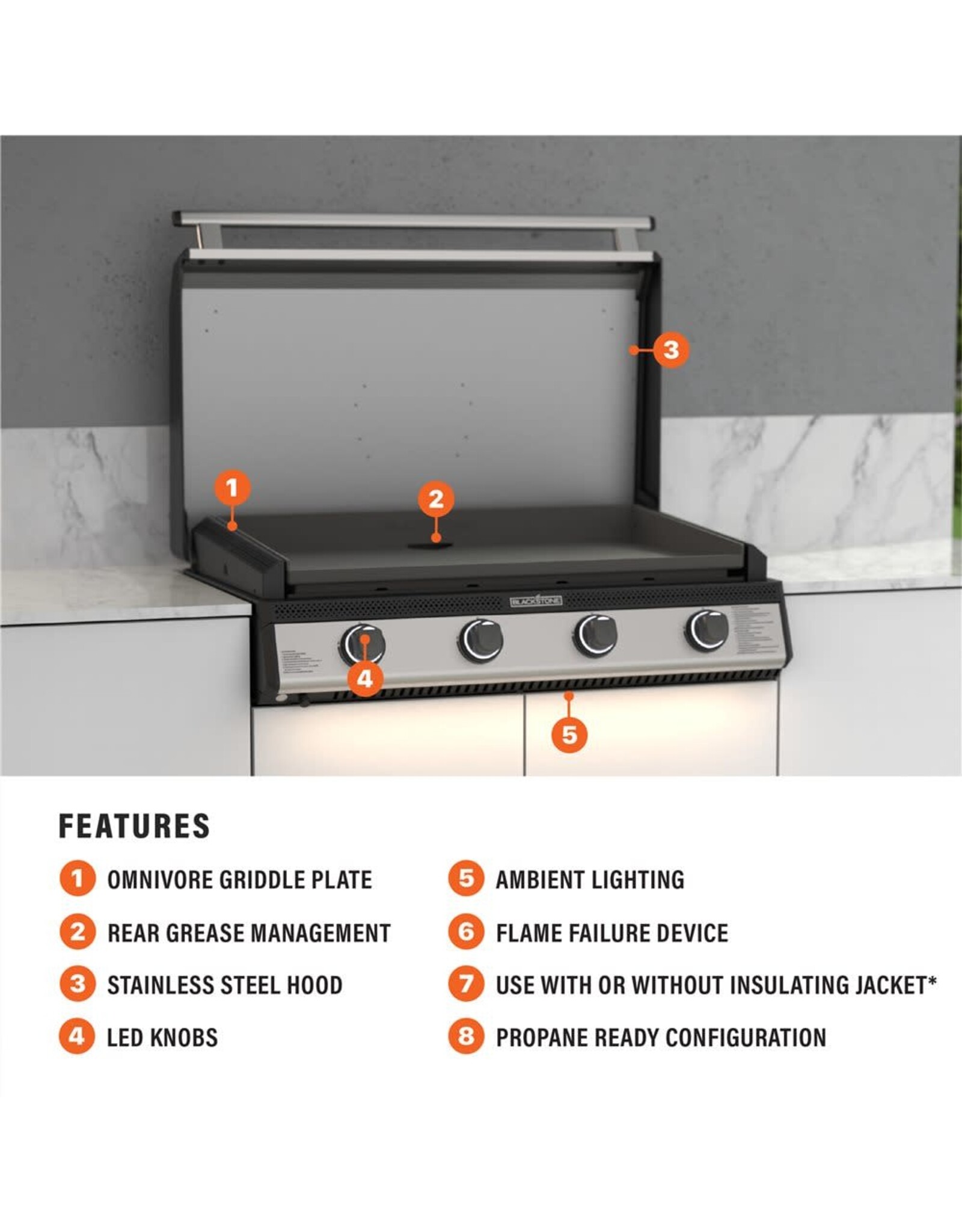 Blackstone Blackstone Stainless Steel 36-Inch Drop-in Griddle with Hood - Propane - 6138