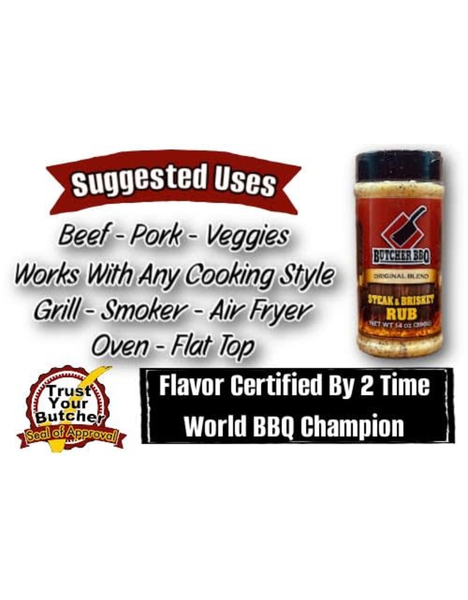 Butcher's BBQ Butcher BBQ Steak and Brisket Rub Barbecue Seasoning 14 Oz - 35845