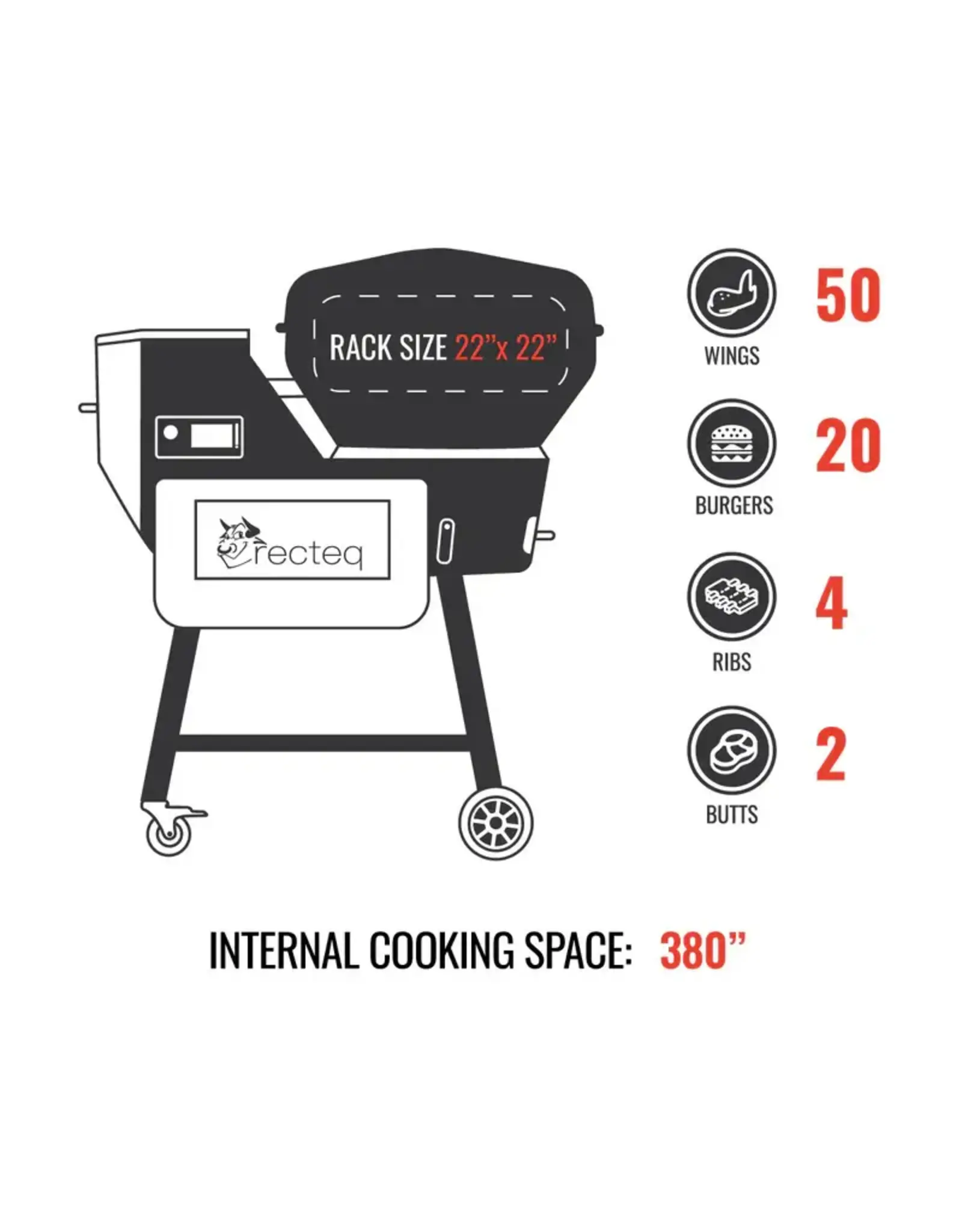 Recteq Recteq B380X Bullseye Deluxe 380 Wood Pellet WiFi Grill and Smoker Black/Silver - RT-B380X