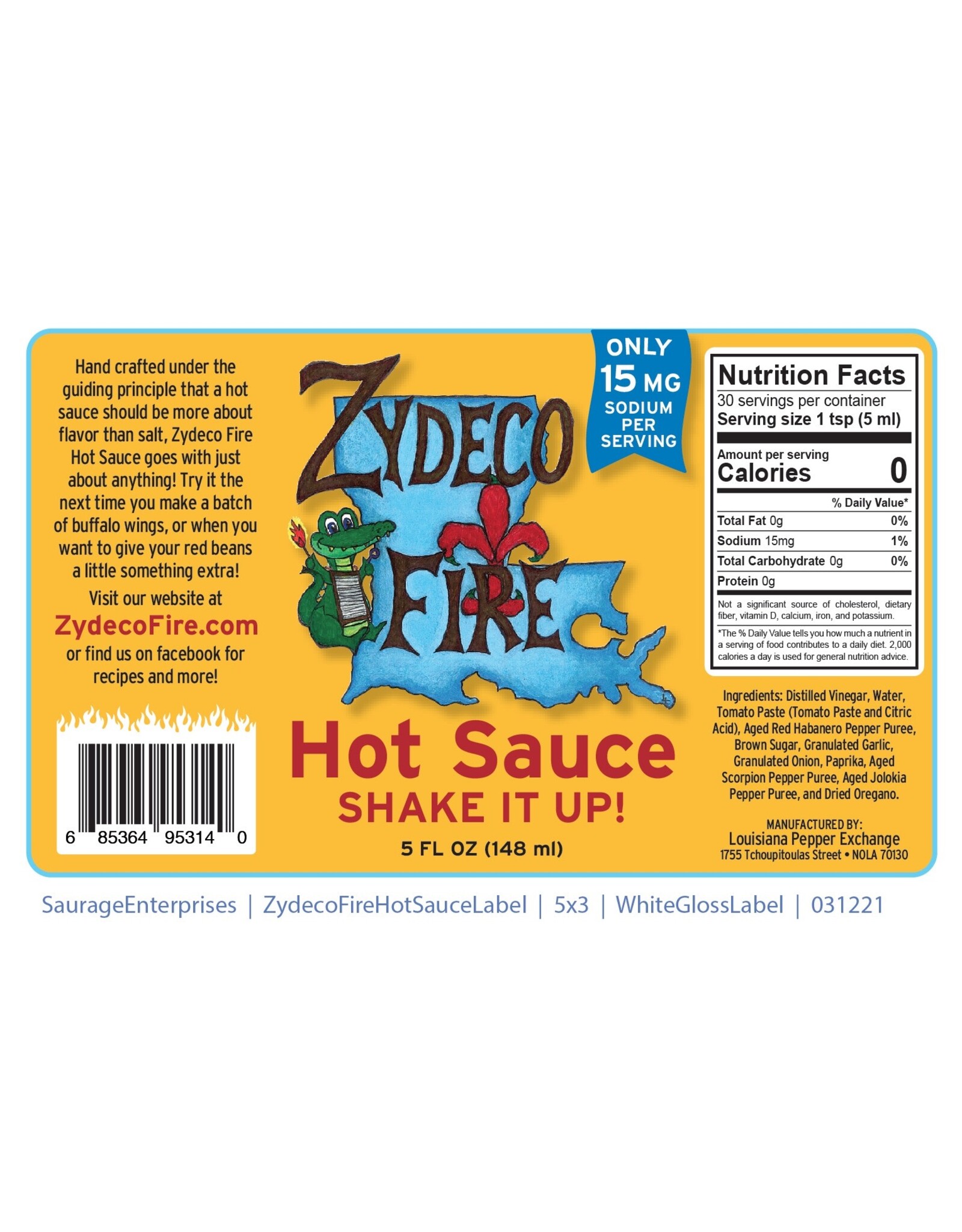 Zydeco Fire Zydeco Fire Hot Sauce (5 oz.) - 95314