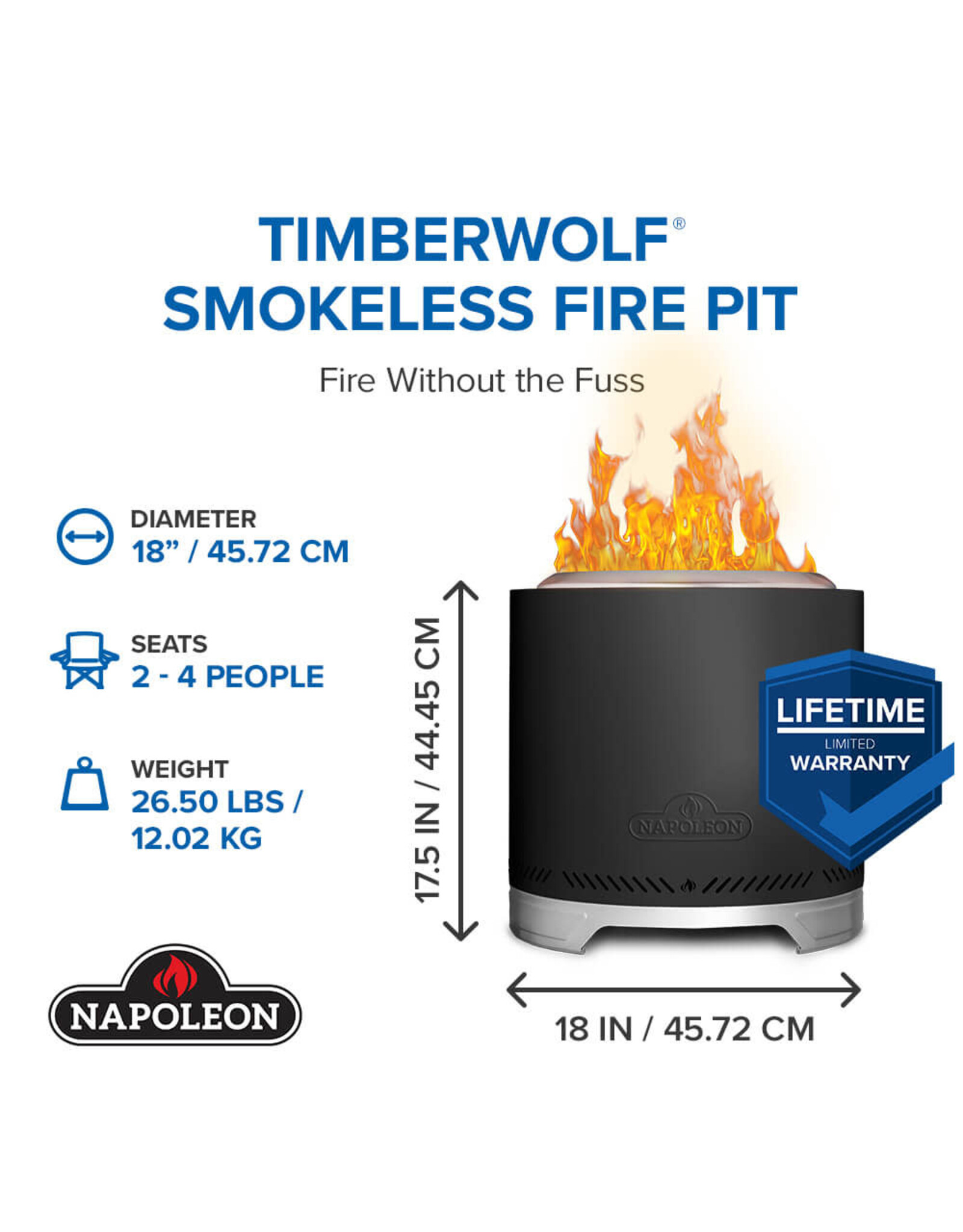 Napoleon Napoleon Medium Timberwolf Phantom Wood Fire Pit - NWFPMTI-PHM