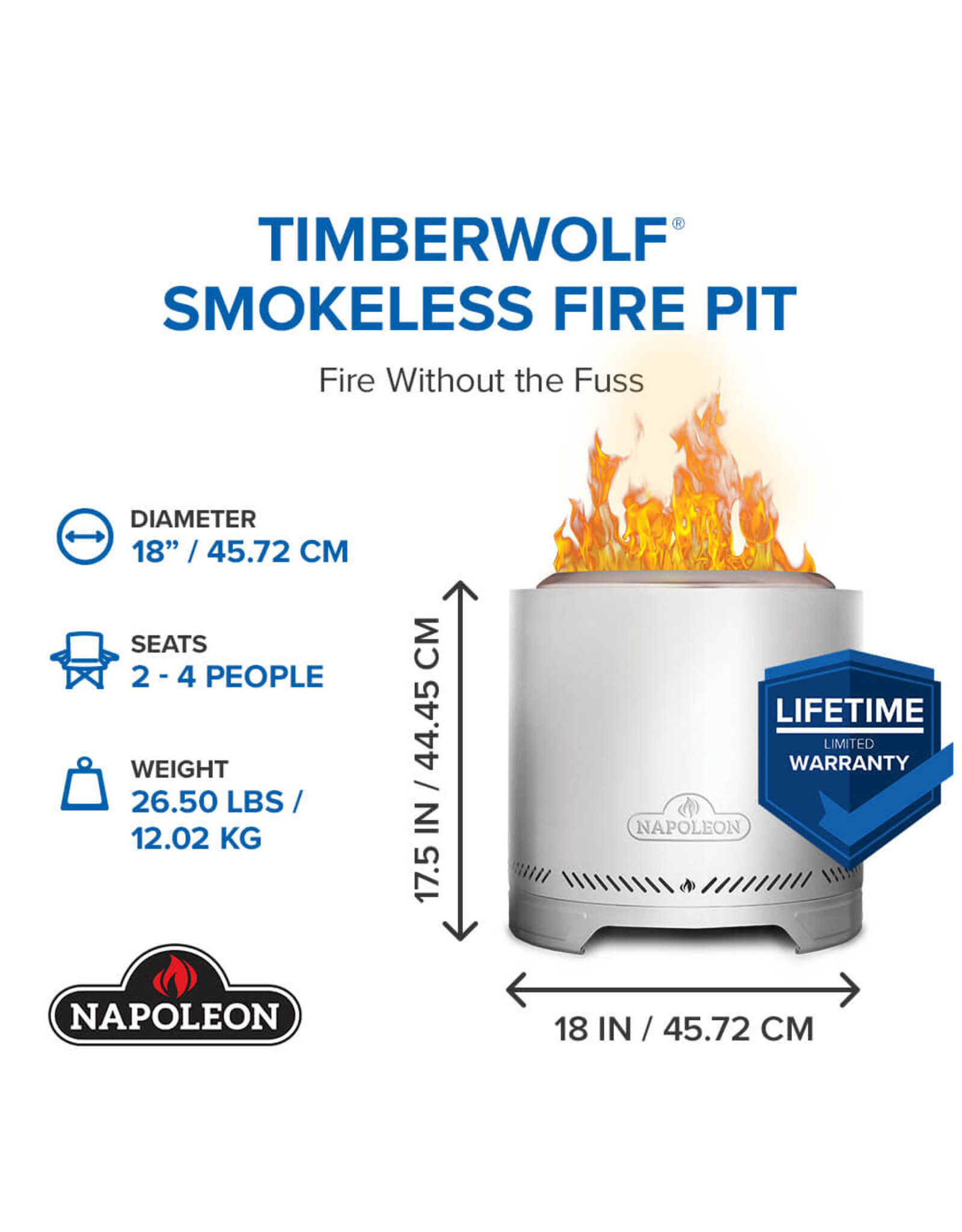 Napoleon Napoleon Napoleon Medium Timberwolf SS Wood Fire Pit - July - NWFPMTI-SS