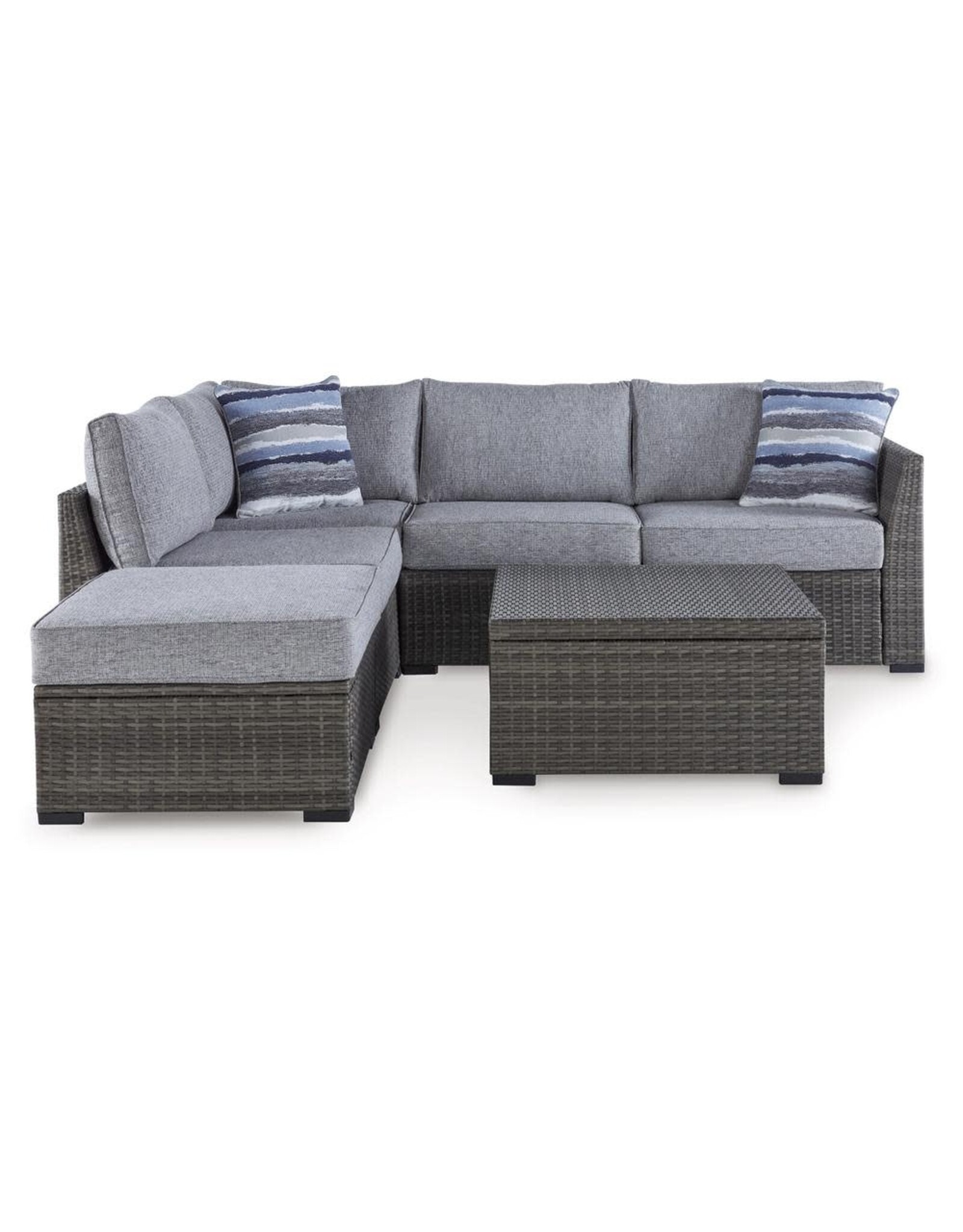 Ashley Furniture Ashley Furniture by Signature Design - Petal Road 4Pc Outdoor Loveseat Sectional/Ottoman/Table in Gray - P297-070