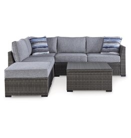 Ashley Furniture Ashley Furniture by Signature Design - Petal Road 4Pc Outdoor Loveseat Sectional/Ottoman/Table in Gray - P297-070