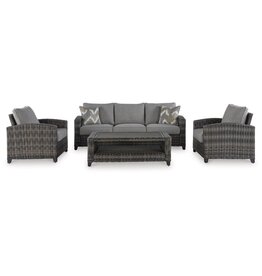 Ashley Furniture Signature Design by Ashley - Oasis Outdoor Sofa/Chairs/Table (Set of 4) in Gray - P335-081