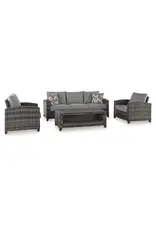 Ashley Furniture Signature Design by Ashley - Oasis Outdoor Sofa/Chairs/Table (Set of 4) in Gray - P335-081