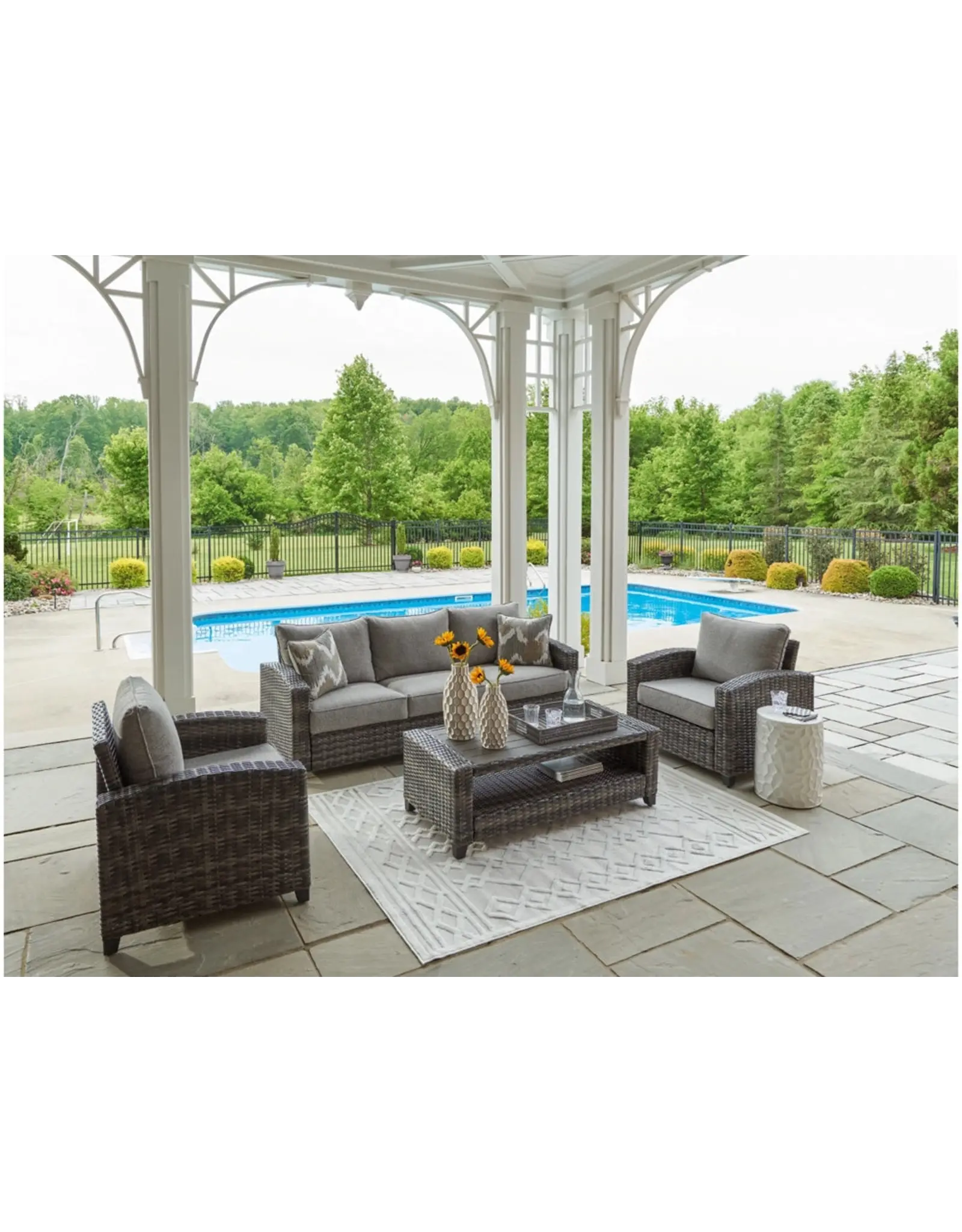 Ashley Furniture Ashley Furniture by Signature Design - Oasis Outdoor Sofa/Chairs/Table (Set of 4) in Gray - P335-081