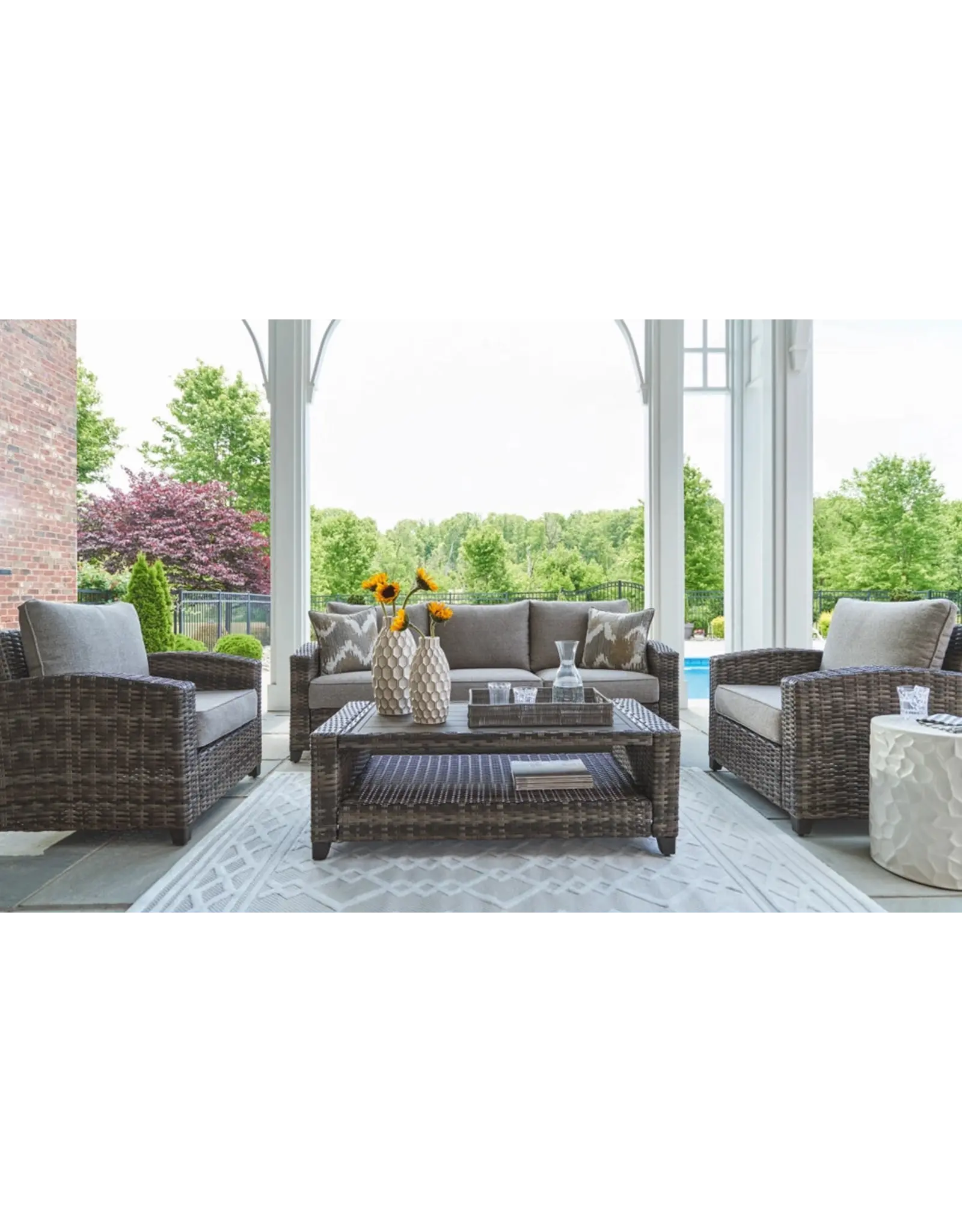 Ashley Furniture Signature Design by Ashley - Oasis Outdoor Sofa/Chairs/Table (Set of 4) in Gray - P335-081
