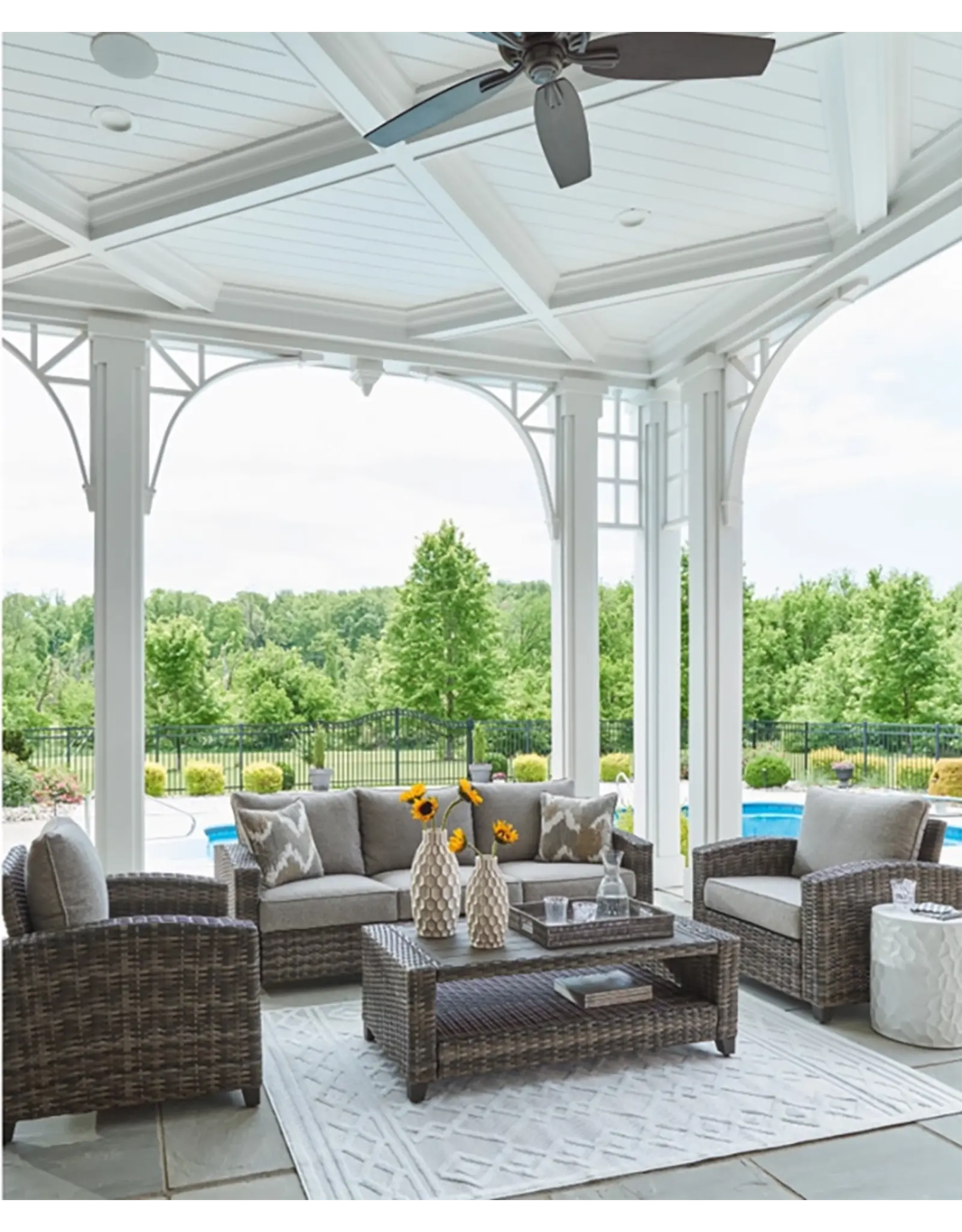 Ashley Furniture Signature Design by Ashley - Oasis Outdoor Sofa/Chairs/Table (Set of 4) in Gray - P335-081