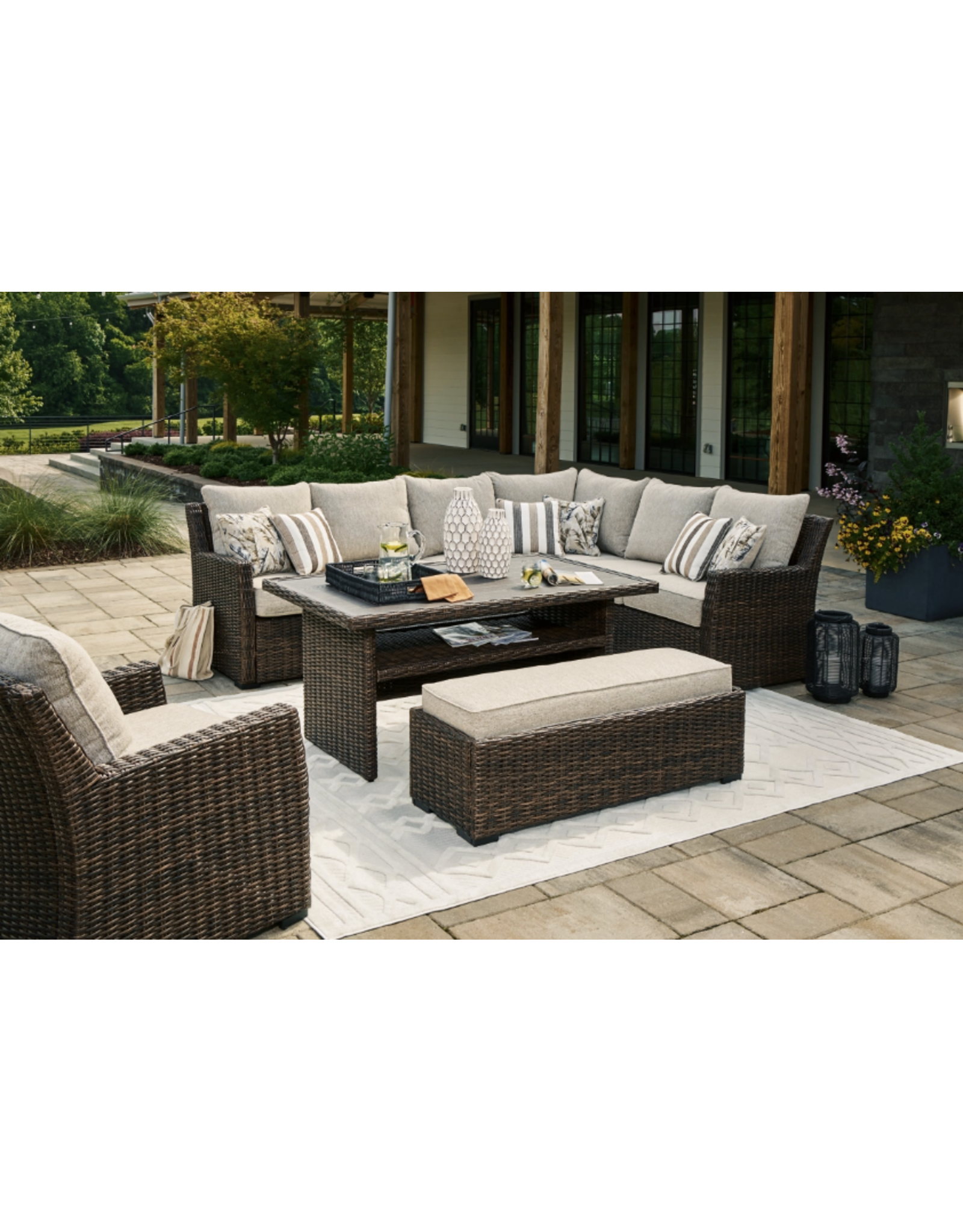 Ashley Furniture Ashley Furniture Brook Ranch Outdoor Sectional Set with Lounge Chair and Coffee Table - P465-822-5P