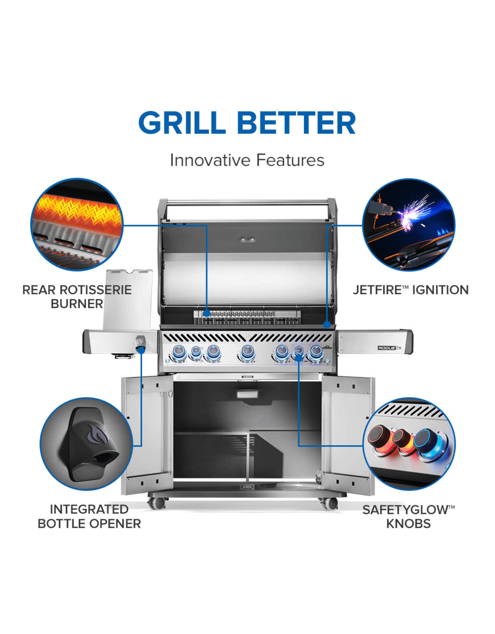 Napoleon Rogue® PRO-S 625 Gas Grill with Infrared Side and Rear Burners, Stainless Steel Propane