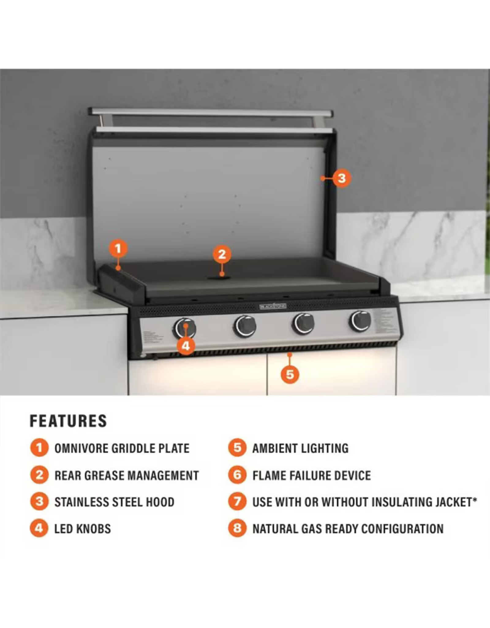 Blackstone Blackstone 36-in Drop-In Natural Gas Griddle w/ Hood - 6331NG
