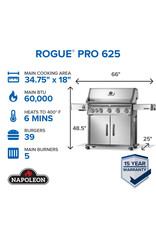 Napoleon Napoleon Rogue® PRO 625 Propane Gas Grill with Infrared Side Burner, Stainless Steel - RP625SIBPSS-2