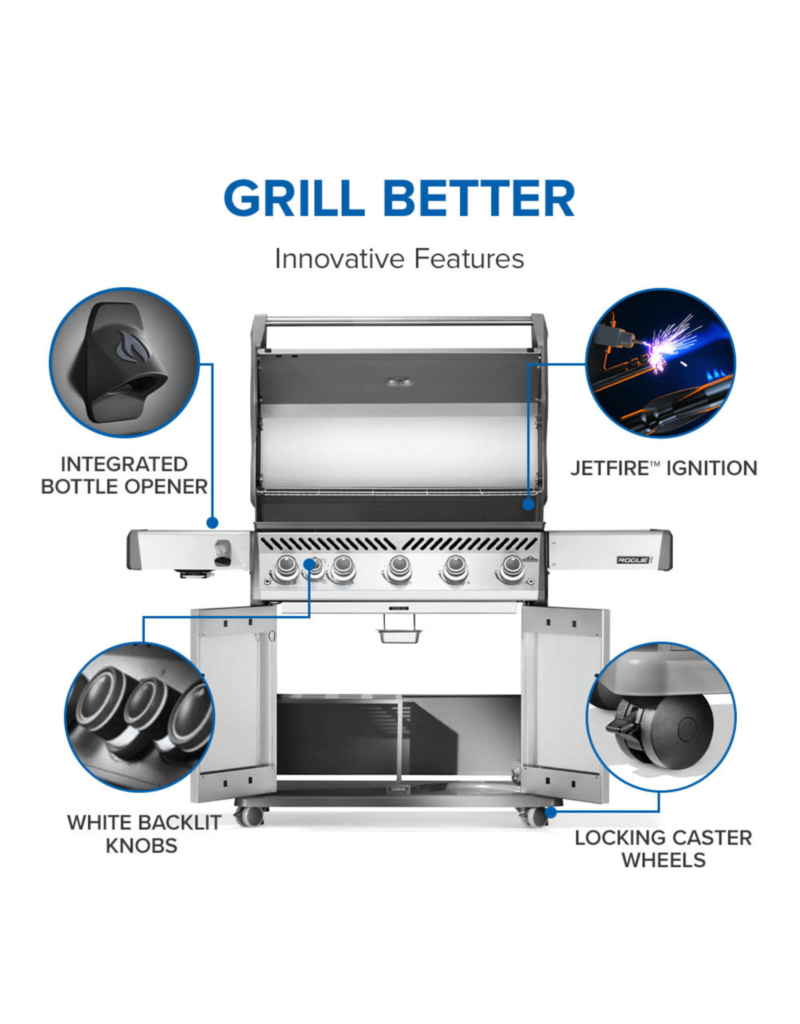Napoleon Napoleon Rogue® PRO 625 Propane Gas Grill with Infrared Side Burner, Stainless Steel - RP625SIBPSS-2