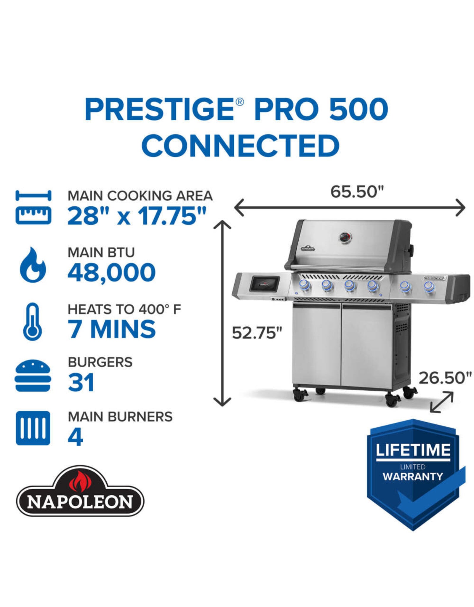 Napoleon Napoleon Prestige® PRO 500 Propane Gas Grill with Smart Technology - PRO500VXRSIBPSS