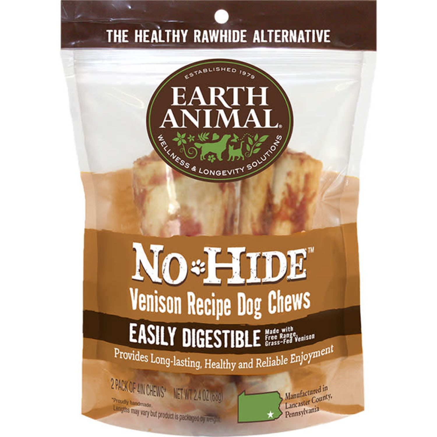 Earth Animal No-Hide All Natural Chews Venison Recipe Dog Chews 2 Pack