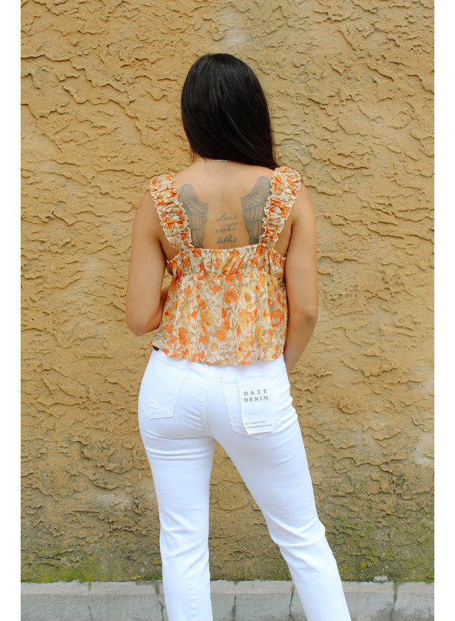 Ruffled Neck Flared Top