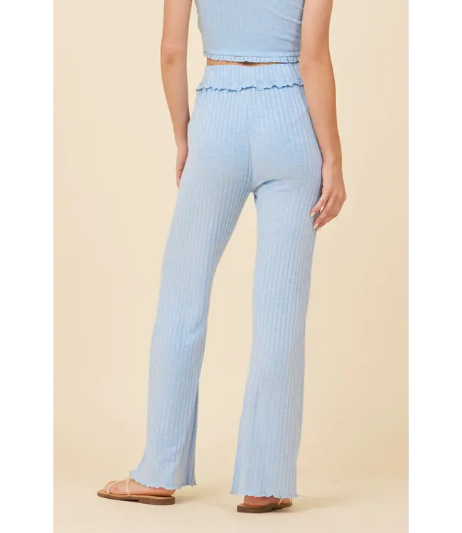 Solid Rib Lettuce Hem Pants