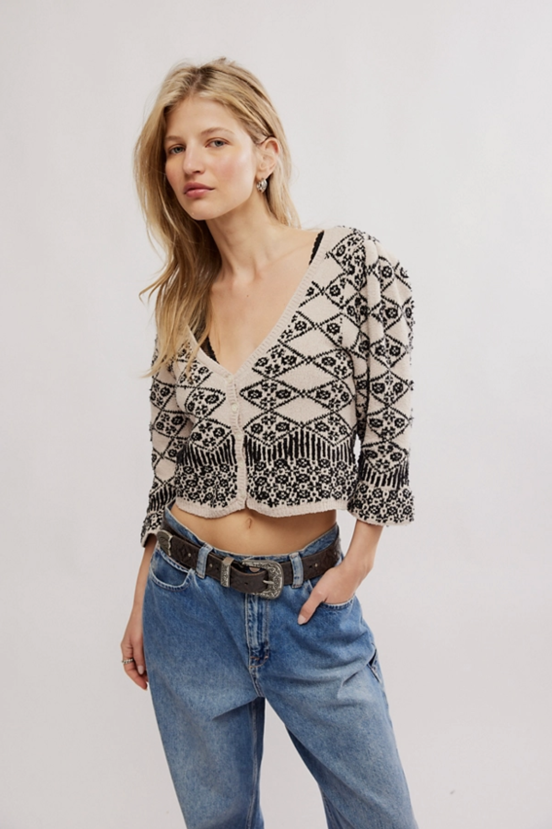 フリーピープル Free People Geo Floral Cardi レディース Sweaters Black Crystal Combo Geo Floral Cardi - Rochelle's Boutique