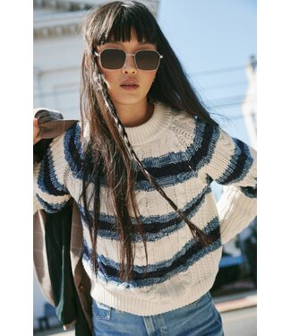 Free People Frankie Cable Striped Pull Over