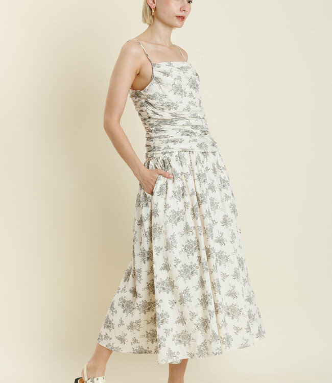 Jane Shirred Floral Midi Dress