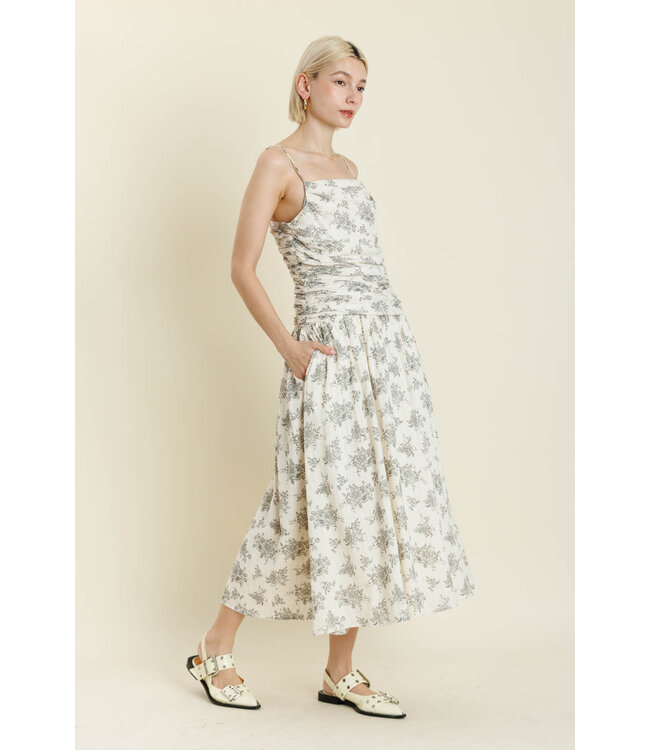 Jane Shirred Floral Midi Dress