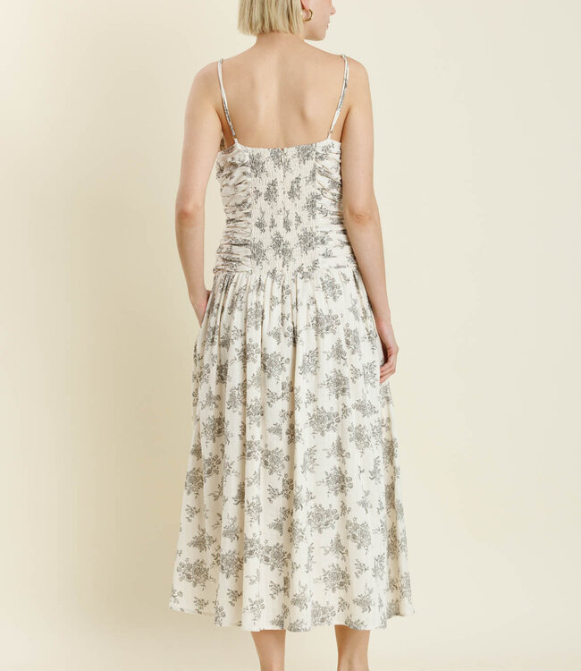Jane Shirred Floral Midi Dress