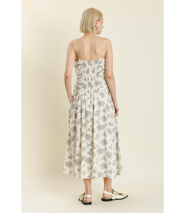 Jane Shirred Floral Midi Dress