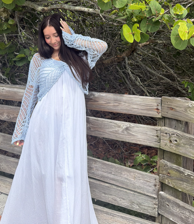 Daria Twist Front Bell Sleeve Top Sky Blue One Size