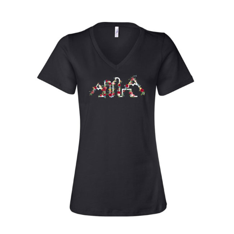Abstract Colorado Landscape Floral Ladies Relaxed V-Neck Tee