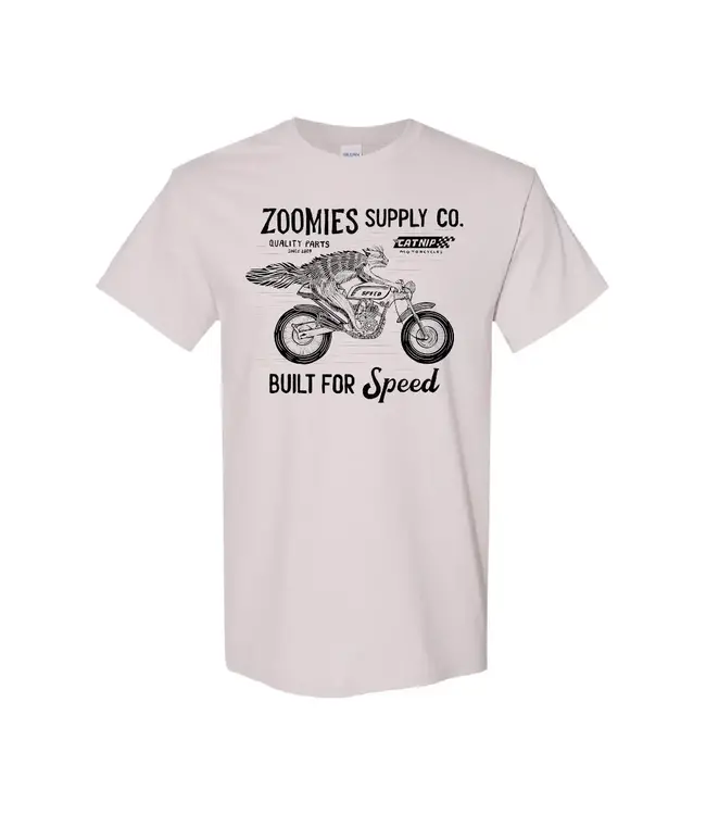 Jesse Jarldane Art Zoomies Motorcycle Cat Tee by Jesse Jarldane