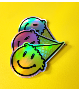Waffle Cone Club Holo Smile Cone (red,blue,yellow) (vinyl sticker)