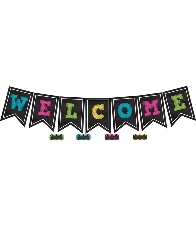 Chalkboard Brights Pennants Welcome Bulletin Board