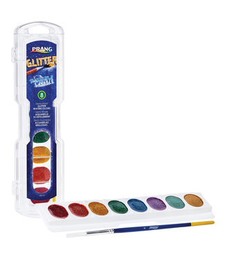 PRANG Oval Pan Watercolors - Washable - Glitter - 8 Color w/ Brush