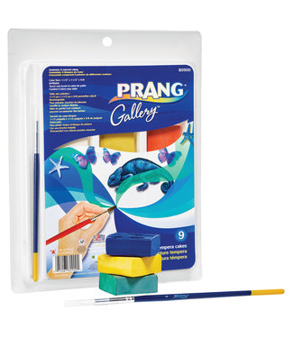 PRANG Tempera Cake Set - 9 Color Set w/ Brush